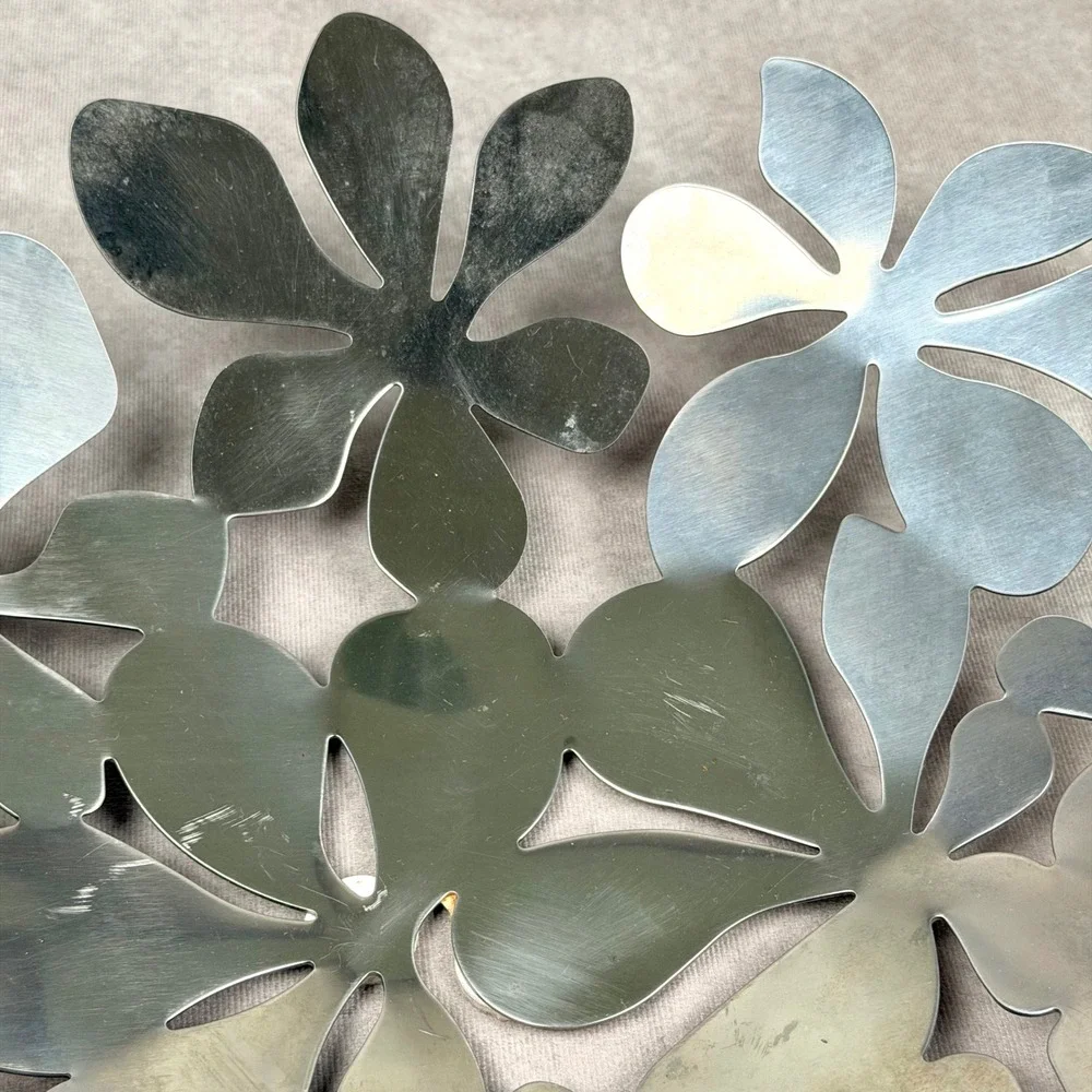 Ikea Stockholm Monika Mulder Bowl Centerpiece Stainless Steel Floral Leaf 17